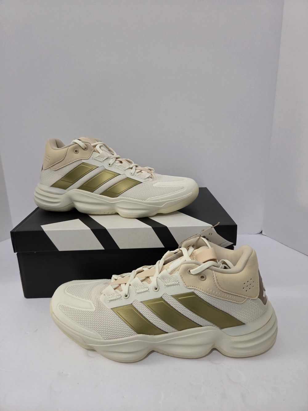 Women's- Adidas Court Stabil Indoor Off White Gold JP9833 New In Box